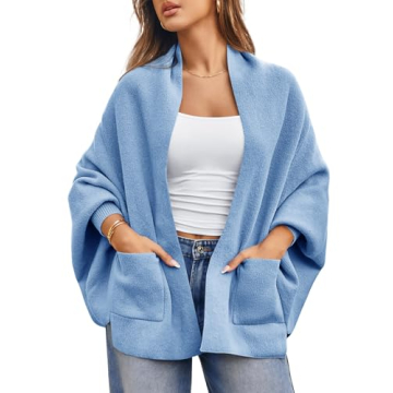 Saodimallsu Womens Open Front Cardigan Batwing Long Sleeve Shawl Chunky Knit Loose Fall Poncho Sweat...