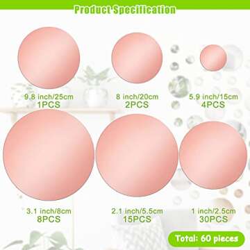 60 Pieces Acrylic Mirror Setting Round DIY Decor Tiles Adhesive Wall Sticker Decal for Bedroom Wall Decor Mirror Living Dining Room Art Background Decoration (Rose Gold)