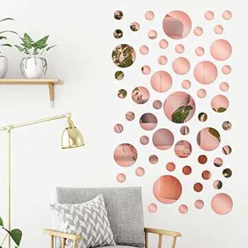 60 Pieces Acrylic Mirror Setting Round DIY Decor Tiles Adhesive Wall Sticker Decal for Bedroom Wall Decor Mirror Living Dining Room Art Background Decoration (Rose Gold)