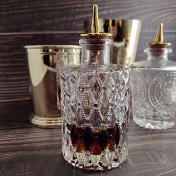 LINALL Bitters Bottle - Jewel Bitter Bottle For Cocktail, 6oz / 175ml, Glass Dahs Bottle With Gold Plated Cork Dasher Top - DSBT0011 (1, Gold)