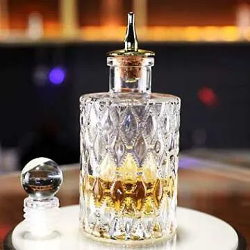 LINALL Bitters Bottle - Jewel Bitter Bottle For Cocktail, 6oz / 175ml, Glass Dahs Bottle With Gold Plated Cork Dasher Top - DSBT0011 (1, Gold)