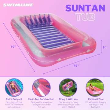 SWIMLINE ORIGINAL Suntan Tub 1-PACK Classic Inflatable Tanning Float Floating Lounge | Pink Personal...