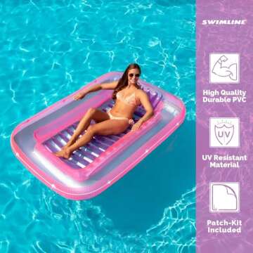 SWIMLINE ORIGINAL Suntan Tub 1-PACK Classic Inflatable Tanning Float Floating Lounge | Pink Personal Tan Pool Hybrid Lounger | Adjustable Pillow | Fill With Water | Reflective Tanning Design