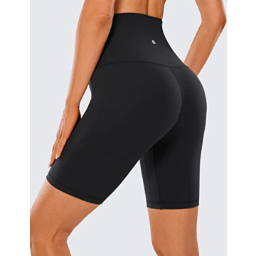 CRZ YOGA Women's Butterluxe Super High Waisted Biker Shorts 8 Inches - Over Belly Workout Yoga Short Leggings Black Small