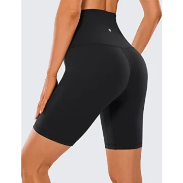 CRZ YOGA Women's Butterluxe Super High Waisted Biker Shorts 8 Inches - Over Belly Workout Yoga Short Leggings Black Small