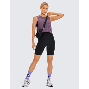 CRZ YOGA Women's Butterluxe Super High Waisted Biker Shorts 8 Inches - Over Belly Workout Yoga Short Leggings Black Small