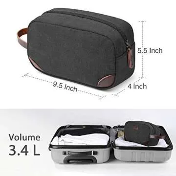 TOUPONS Men's Travel Toiletry Organizer Bag Canvas Shaving Dopp Kit TSA Approved (Black)