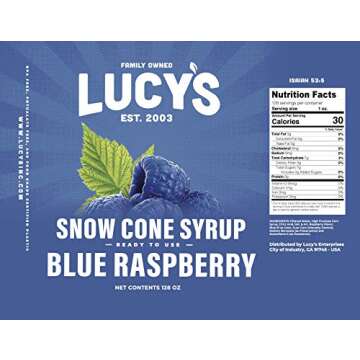 Lucy's Family Owned - Shaved Ice Snow Cone Syrup, Blue Raspberry - 1 Gallon (128oz.)