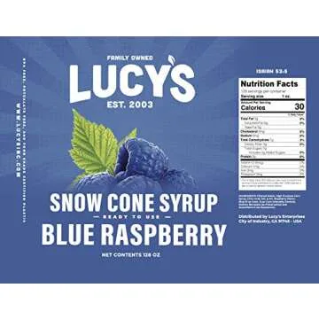 Lucy's Family Owned - Shaved Ice Snow Cone Syrup, Blue Raspberry - 1 Gallon (128oz.)
