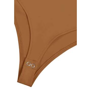 REORIA Women’s Casual Sleeveless Crew Neck Pads Shoulder Musle Bodycon Leotard Bodysuit Tank Tops Brown Small