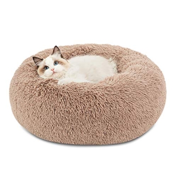 Bedsure Calming Cat Beds for Indoor Cats - Small Cat Bed Washable 20 inches, Anti-Slip Round Fluffy ...