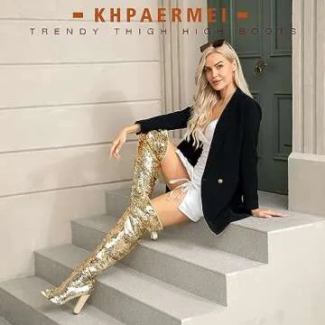 Sparkly Thigh High Boots - Chic Open Toe Heels for Women