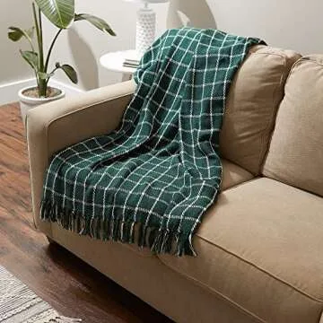 DII Checked Plaid Woven Throw Blanket, 50x60 Inches