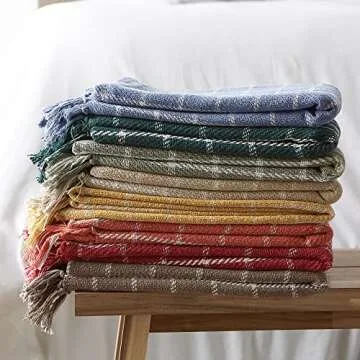 DII Checked Plaid Woven Throw Blanket, 50x60 Inches