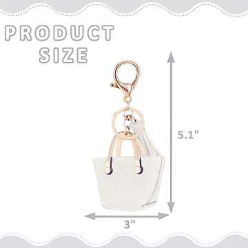 QTKJ Cute Tote Bag Tassels Keychain Mini Coin Purse Key Chain Keyring for Women Mom Purse Handbag Decor (White)