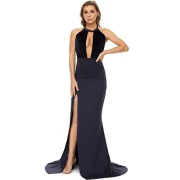 Cololura Women Sexy Elegant Halter Neck High Split Prom Dress Formal Evening Cocktail Long Gowns Blue