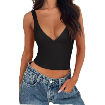 REORIA Women's Summer Sexy Casual Deep V Neck Sleeveless Slim Fit Cropped Corset Cami Fashion Trendy...
