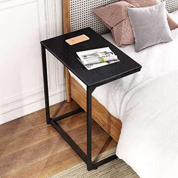 WLIVE Black Side Table, C Shaped End Table for Couch, Small Sofa Table That Slide Under for Living R...