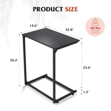 WLIVE Black Side Table, C Shaped End Table for Couch, Small Sofa Table That Slide Under for Living Room, Bedroom, Home Office, 14.6 x 22.8 x 26.2 Inches, Black