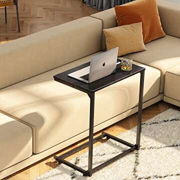 WLIVE Black Side Table, C Shaped End Table for Couch, Small Sofa Table That Slide Under for Living Room, Bedroom, Home Office, 14.6 x 22.8 x 26.2 Inches, Black