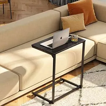 WLIVE Black Side Table, C Shaped End Table for Couch, Small Sofa Table That Slide Under for Living Room, Bedroom, Home Office, 14.6 x 22.8 x 26.2 Inches, Black