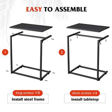WLIVE Black Side Table, C Shaped End Table for Couch, Small Sofa Table That Slide Under for Living Room, Bedroom, Home Office, 14.6 x 22.8 x 26.2 Inches, Black