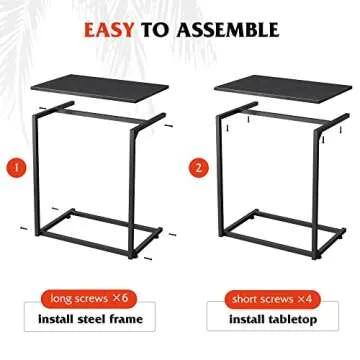 WLIVE Black Side Table, C Shaped End Table for Couch, Small Sofa Table That Slide Under for Living Room, Bedroom, Home Office, 14.6 x 22.8 x 26.2 Inches, Black