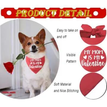 Valentines Day Dog Bandana, Red Pet Valentine Scarf for Medium Large Dogs