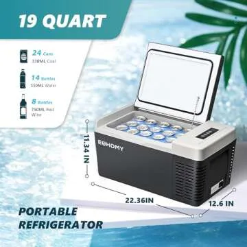 EUHOMY 19QT Portable Refrigerator, APP Control, Car Fridge