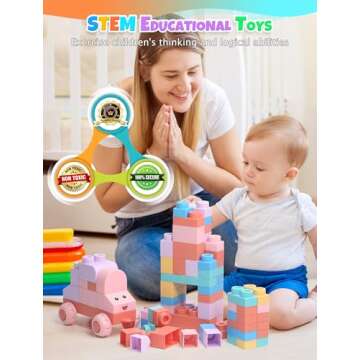 Soft Building Block Sets for Toddler Aged 2 3 4 5 6 Years Old.Preschool Toy for Early Childhood Education and I-Interactive.Toddler Block Toys with 101 Pcs and Storage Bag.Gift Ideas for Kids Age 18M+