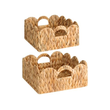 StorageWorks Scalloped Wicker Basket Set – Elegant Organizers for Home