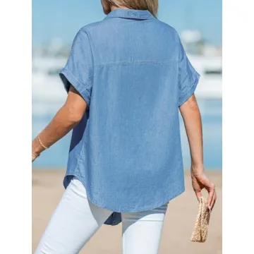 CUPSHE Women Denim Tie Tee Casual Short Sleeve Shirt
