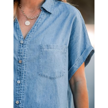 CUPSHE Women Denim Tie Tee Casual Short Sleeve Shirt