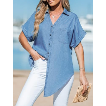 CUPSHE Women Denim Tie Tee Casual Short Sleeve Shirt