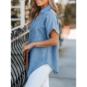 CUPSHE Women Denim Tie Tee Casual Short Sleeve Shirt