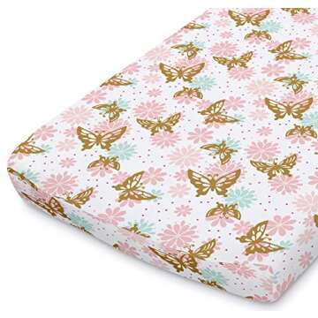 The Peanutshell Changing Pad Covers for Baby Girls | 2 Pack Set | Pink & Gold Butterfly and Pink Disty Floral