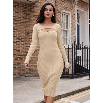 LILLUSORY Fall Women's Mock Neck Bodycon Sweater Dress