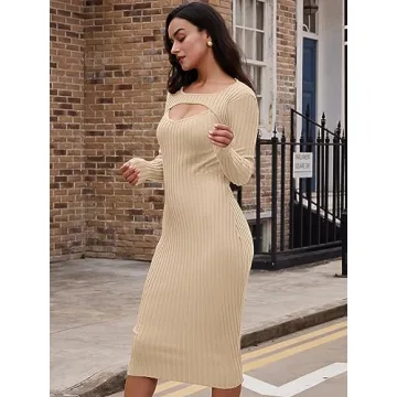 LILLUSORY Fall Women's Mock Neck Bodycon Sweater Dress