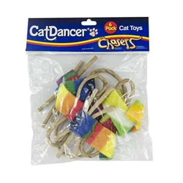 CAT DANCER Products Cat Chaser with Colorful Fleece, Interective Toy for Exercise (Pack of 6), 4 x 1.5 x 1 inches