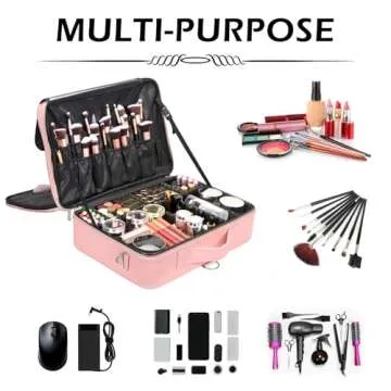 gzcz Travel Makeup Case Large Capacity Cosmetic Case Organizer 16 Inches Waterproof Portable Artist Makeup Storage Bag with Adjustable Dividers and Shoulder Strap for Makeup Brushes Jewelry, Pink