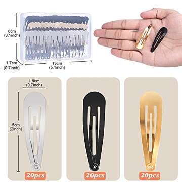 60 Pcs Snap Hair Clips with Storage Box, 2 Inch No Slip Metal Hair Clips Barrettes for Styling, Hair...