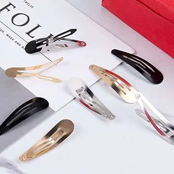 60 Pcs Snap Hair Clips with Storage Box, 2 Inch No Slip Metal Hair Clips Barrettes for Styling, Hair Pins Accessories for Toddlers, Girls, Kids, Teens, Women(Gold, Silver, Black)