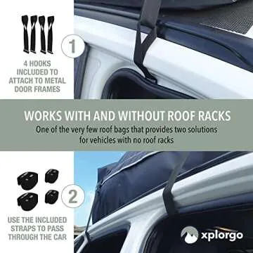 Xplorgo Car Rooftop Cargo Carrier - 15 cu ft Luggage Carrier for Car Rooftop – a Car Roof Bag or Car Roof Cargo Carrier for Top of Vehicle with or Without a Rack – 100% Waterproof Car Top Carrier