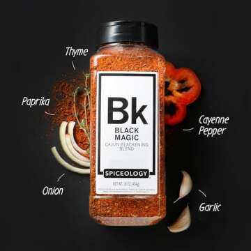 Spiceology - Black Magic - Cajun Blackening Spice Blend - Spicy Creole Dry Rub and Seasoning - Use On: Beef, Chicken, Mac N' Cheese, Turkey, Butter, Seafood or Nuts - 18 oz