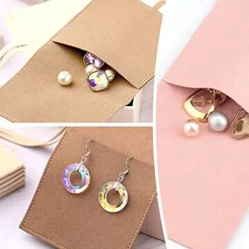 80 Pcs Microfiber Jewelry Pouch 8x8 cm Jewelry Packaging Bag Luxury Small Jewelry Gift Bag for Small Business Envelope Style Bracelet Packaging Bow Tie Microfiber Pouch with Strings Divider (4 Colors)