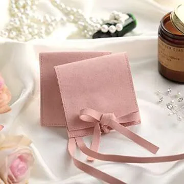 80 Pcs Microfiber Jewelry Pouch 8x8 cm Jewelry Packaging Bag Luxury Small Jewelry Gift Bag for Small Business Envelope Style Bracelet Packaging Bow Tie Microfiber Pouch with Strings Divider (4 Colors)