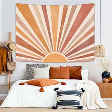 Zussun Vintage Sun Tapestry Retro Boho Sunset Tapestries for Bedroom Aesthetic Classroom Tapastry's Wall Hanging Abstract Rainbow Wall Tapestry for Living Room Dorm (Orange, 60" x 44")
