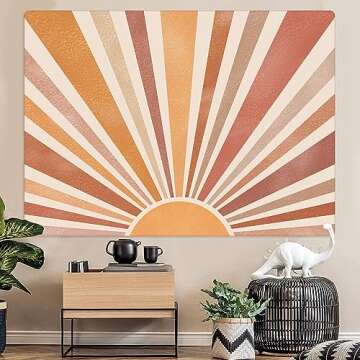 Zussun Vintage Sun Tapestry Retro Boho Sunset Tapestries for Bedroom Aesthetic Classroom Tapastry's Wall Hanging Abstract Rainbow Wall Tapestry for Living Room Dorm (Orange, 60" x 44")