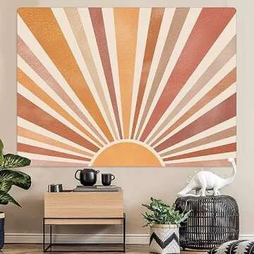 Zussun Vintage Sun Tapestry Retro Boho Sunset Tapestries for Bedroom Aesthetic Classroom Tapastry's Wall Hanging Abstract Rainbow Wall Tapestry for Living Room Dorm (Orange, 60" x 44")