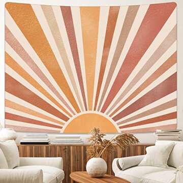 Zussun Vintage Sun Tapestry Retro Boho Sunset Tapestries for Bedroom Aesthetic Classroom Tapastry's Wall Hanging Abstract Rainbow Wall Tapestry for Living Room Dorm (Orange, 60" x 44")